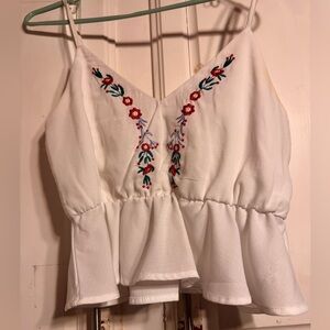 Embroidered White Peplum Top